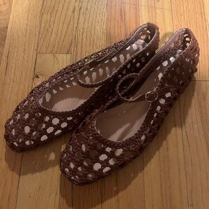 Brown Woven Faux Leather Women's Ballerina Flats